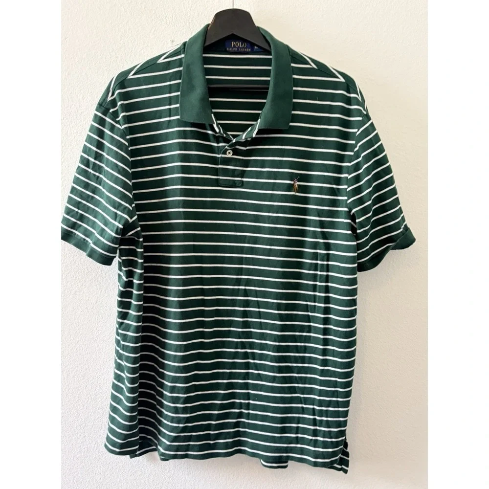 Polo Ralph Lauren Pima Soft Touch Polo Shirt Mens XXL Green White Striped Cotton